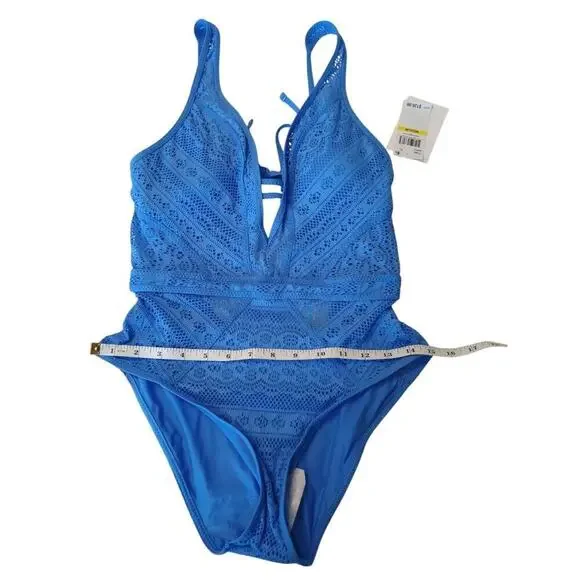 Color Play Plunge One Piece Swimsuit Color Corn Flower Size Medium NWT - Picture 7 of 9